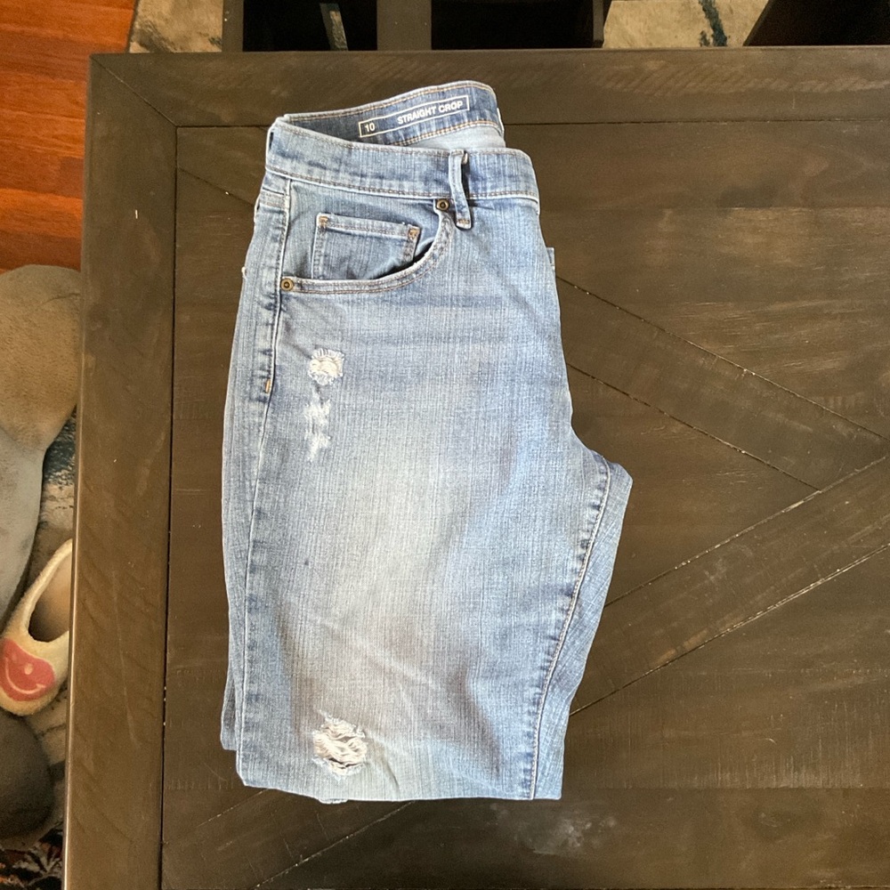 Sonoma Light Wash Straight Leg Jeans with Distressed Accents